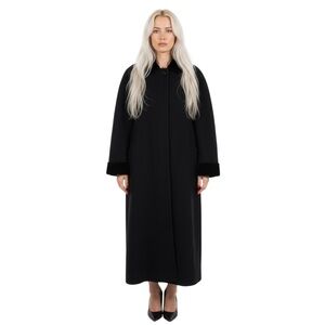 SEQUENCE BLACK WOOL BLEND HOODED COAT SIZE 16 WOMENS